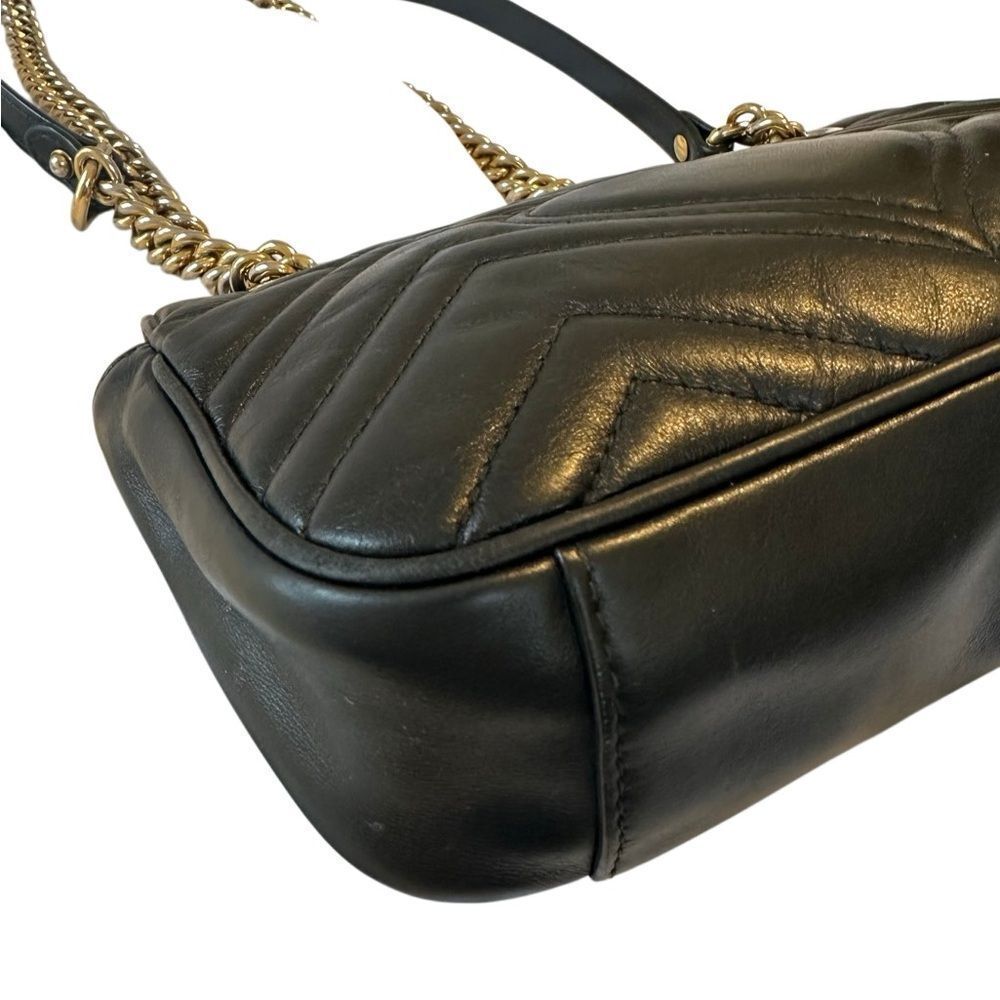 Gucci Black Chevron Marmont Bag with Gold Accents - Picture 11 of 15